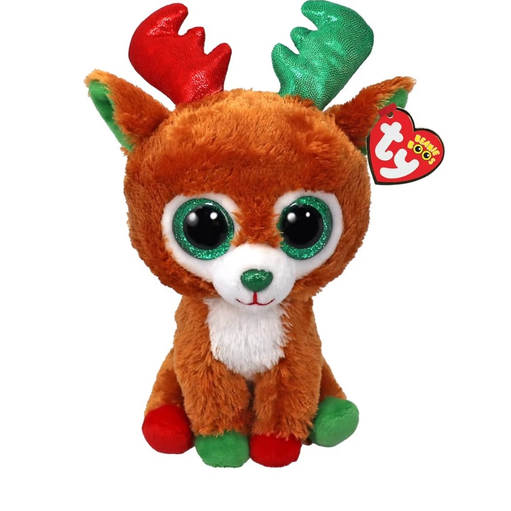 TY BEANIE BOOS T37354 Tinseltoes The Reindeer Big Green Eyes and Glitter NEW